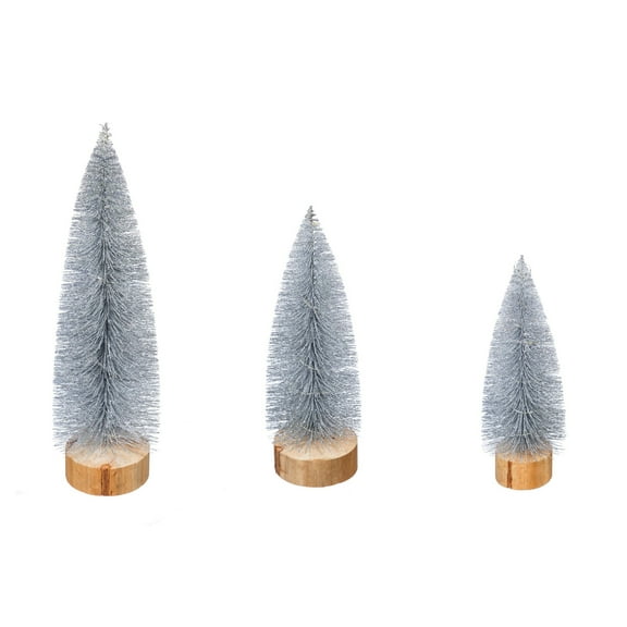 Evergreen LED Bottlebrush Trees, Silver Glitter, Set of 3