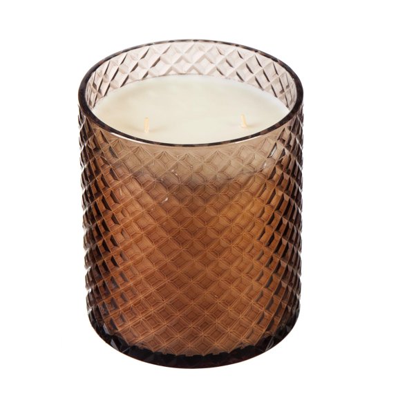 Large Diamond Cut Glass Candle Smokey Quartz
