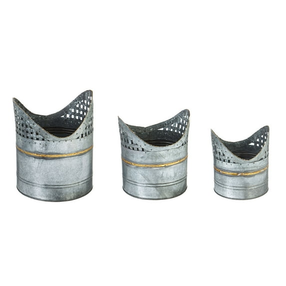 Evergreen Lennox Woven Galavanized Planters, Set of 3, 10.5''x 9.3'' x 10.8'' inches