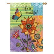 Evergreen Life Is Beautiful Butterfly Floral Large Fabric Flag 29 By 43 Inch