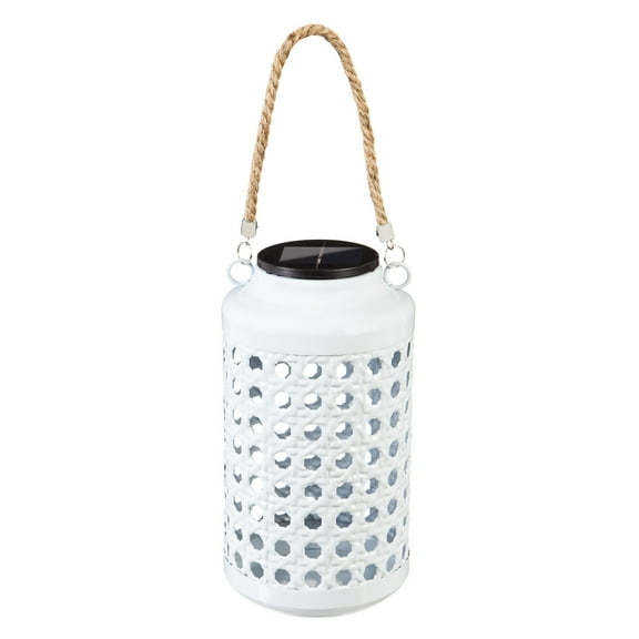 Evergreen Light-n-Motion Solar Metal Lantern, Aqua Wicker Pattern, 5.1'' x 15'' x 5.1'' inches.