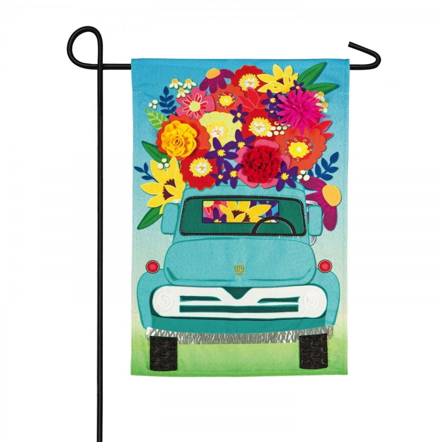 Evergreen Flower Truck Garden Linen Flag