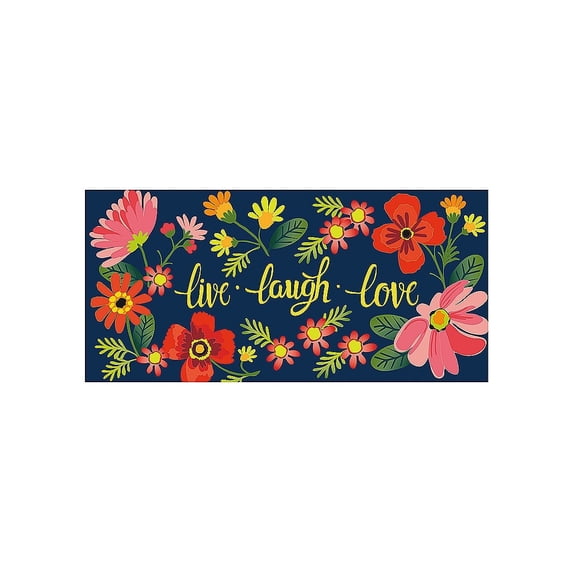 Evergreen Live Laugh Love Floral Sassafras Indoor Outdoor Switch Doormat 1'10"x10" Blue