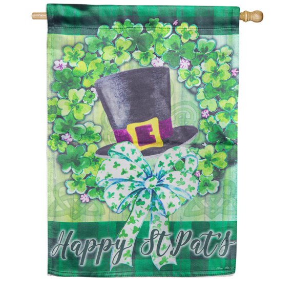 Evergreen Lustre House Flag - Saint Patrick's Lucky Hat Wreath