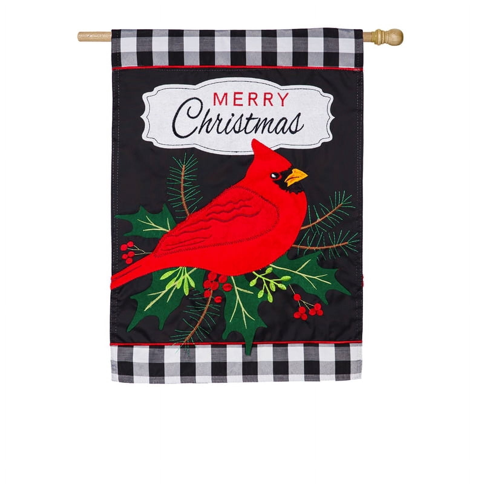 Evergreen Merry Christmas Cardinal Garden Applique Flag