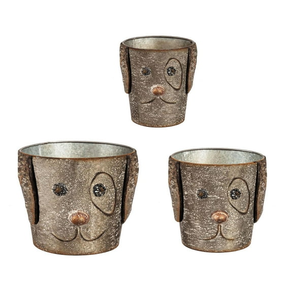 Evergreen Metal Dog Bucket Planters, Set of 3