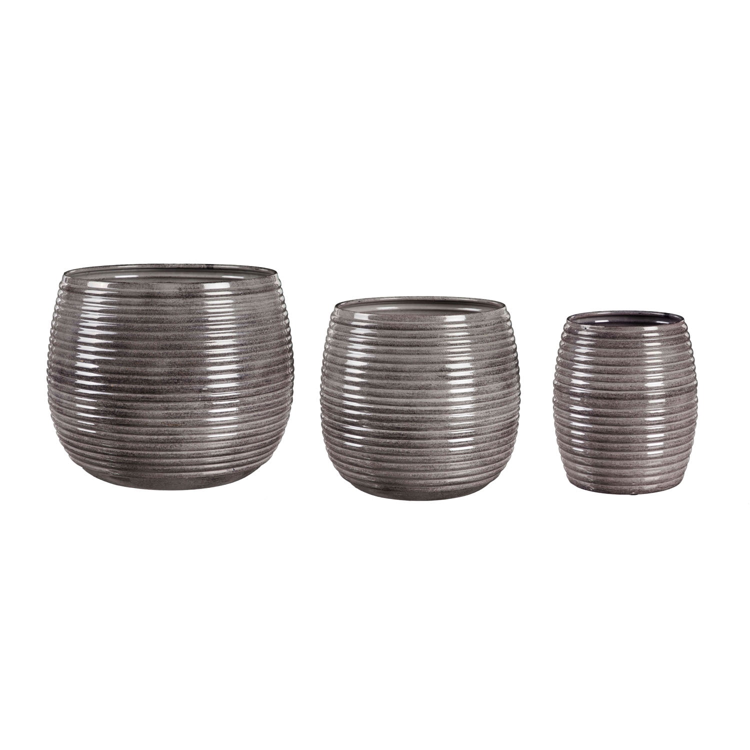 Evergreen Ribbed Iron Planter Trio with Sleek Glaze Finish