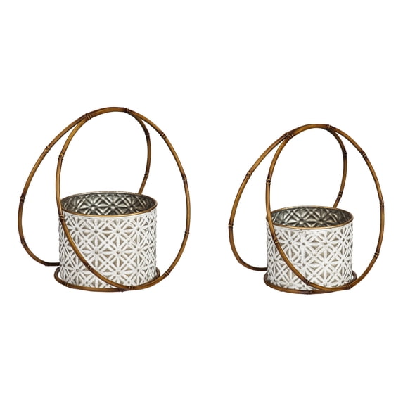 Evergreen Metallic Tabletop Planters Set of 2, 13''x 8.3'' x 12.4'' inches