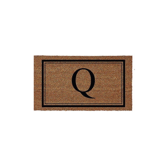 Evergreen Monogram Indoor Outdoor 100% Natural Coir Doormat 28" x 16" | Letter "Q"