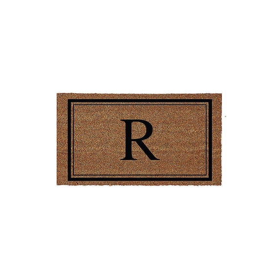 Evergreen Monogram Indoor Outdoor 100% Natural Coir Doormat 28" x 16" | Letter "R"