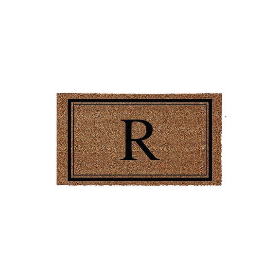 Evergreen Monogram Indoor Outdoor 100% Natural Coir Doormat 28" x 16" | Letter "R"