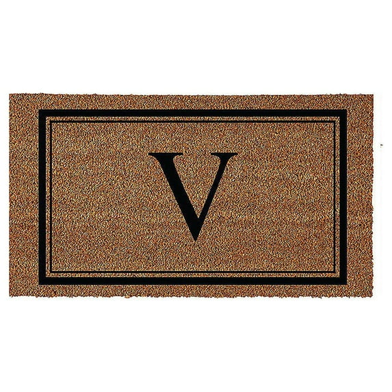 Evergreen Monogram Indoor Outdoor 100% Natural Coir Doormat 28" x 16" | Letter "V"