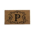thumbnail image 1 of Evergreen Monogrammed P Embossed Decorative Indoor Outdoor Natural Coir Doormat  16"x28" Black, 1 of 2