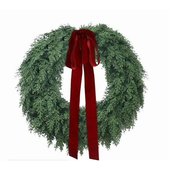 Evergreen Natural Feel Cedar Artificial Christmas Wreath, Green, 17/20in", Christmas Wreath, Front Door Decorations, Christmas Decorations Outdoor, Xmas Home Decor