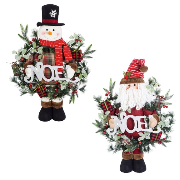 Evergreen Noel Santa & Snowman Standing Plush LED Decor, 19.5'' x 5'' x 26'' inches