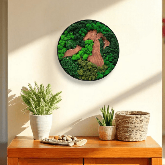 Evergreen Oasis Unique Cedar and Moss Wall Sculptures, 12", 1 Count