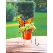Evergreen Orange and Yellow Metal Butterfly Plant Pot Holder, 15.5 Inch