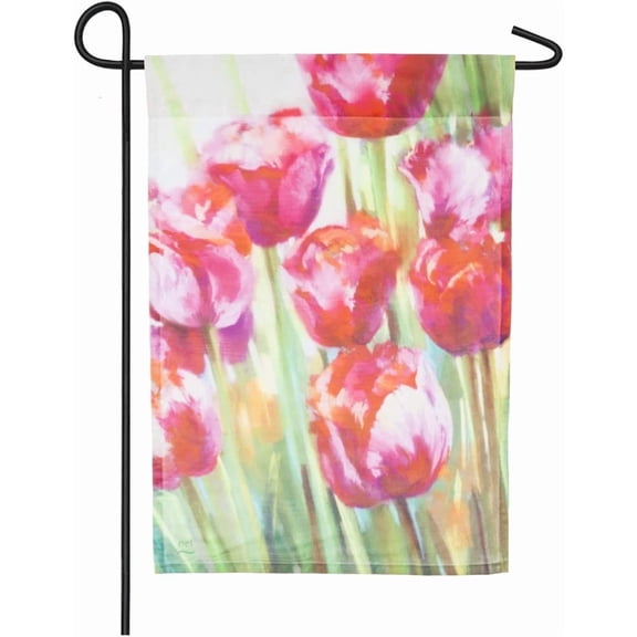 Pink Tulips Garden Flag 2 Sided Organza