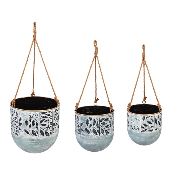Evergreen Painted Metal Hanging Planters Set of 3, 10''x 10'' x 11.2'' inches