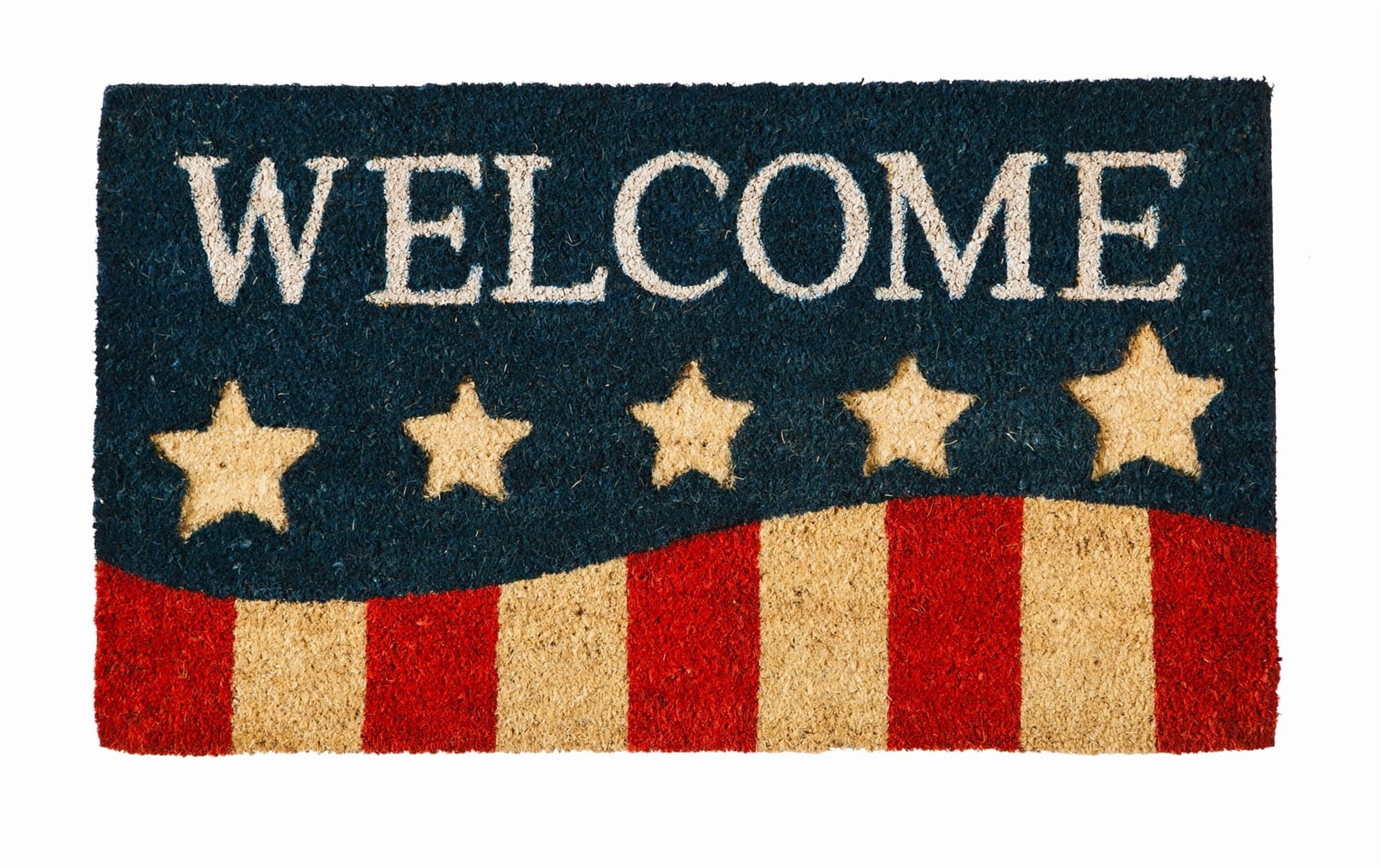 Evergreen Patriotic Stripes Indoor Outdoor Natural Coir Doormat 1'4"x2'4" Multicolored
