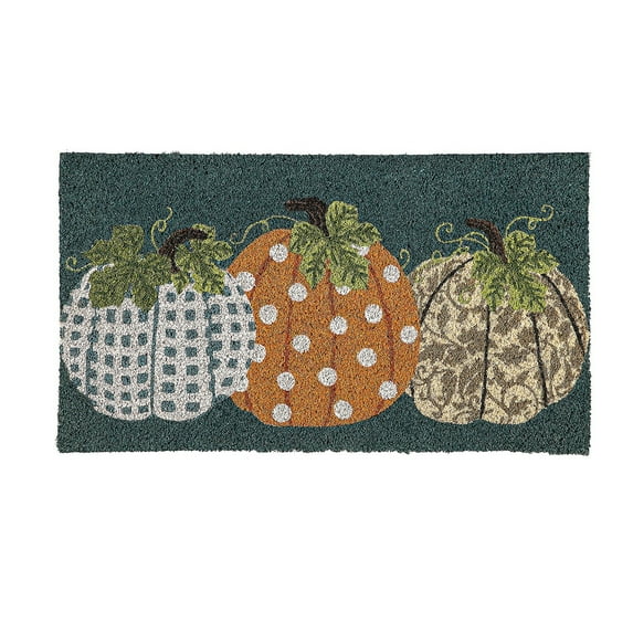 Evergreen Patterned Pumpkins Indoor Outdoor Natural Coir Doormat 1'4"x2'4" Multicolored