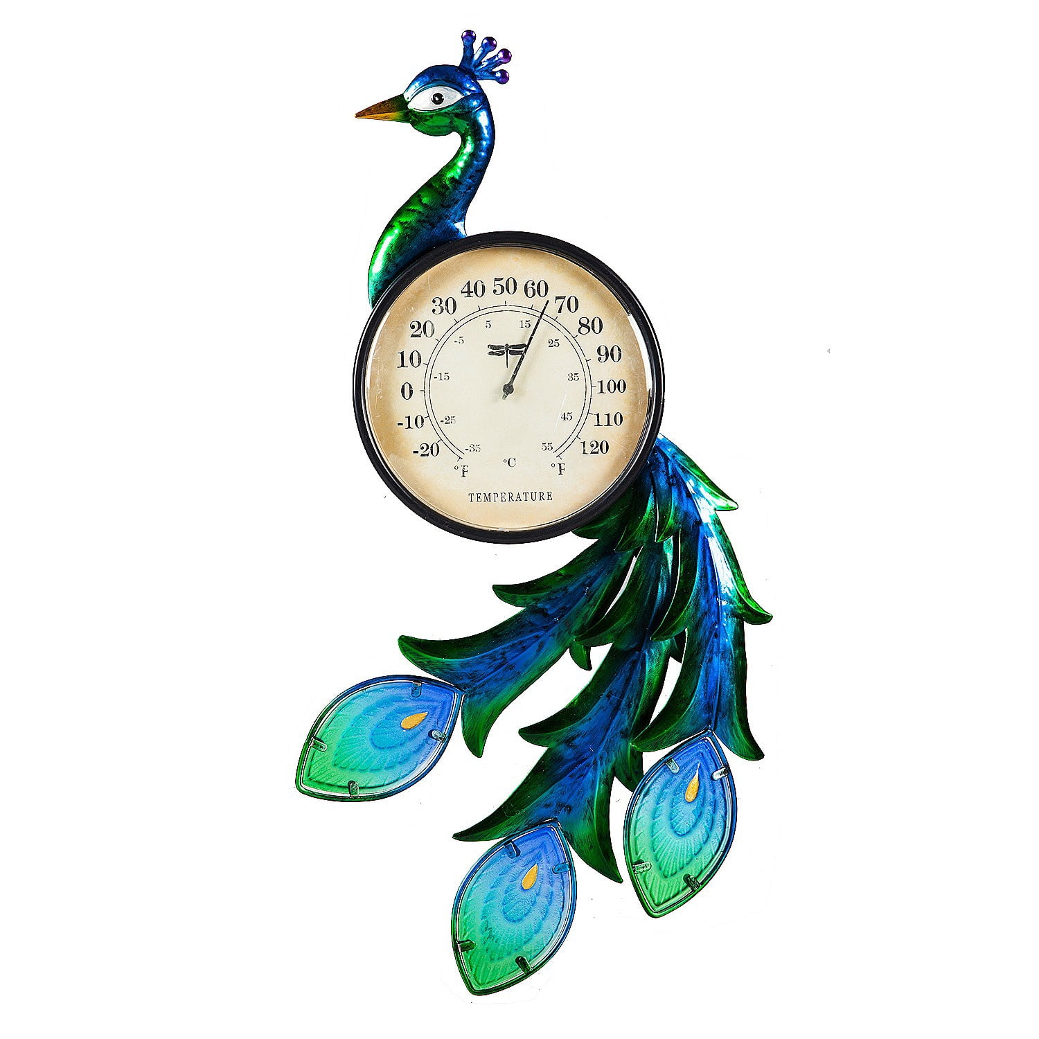 Evergreen Peacock Outdoor Wall Thermometer