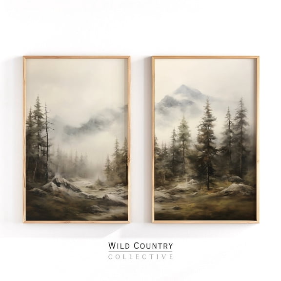 Evergreen Pine Poster Wall Art Vintage Forest Tree Prints For Cabin Or Rustic Decor Prints Set 2