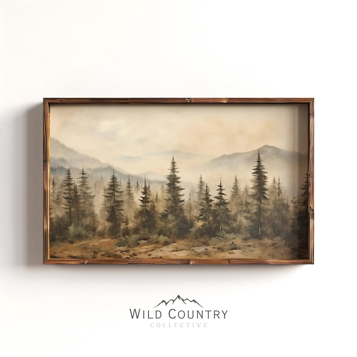 Rustic Spurce Tree Evergreen Pine Tree Poster, Vintage Muted Forest Landscape Rustic Cabin ...
