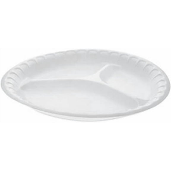 Evergreen Placesetter Satin Non-Laminated Foam Dinnerware, 3-Compartment Plate, 10.25" dia, White, 540/Carton