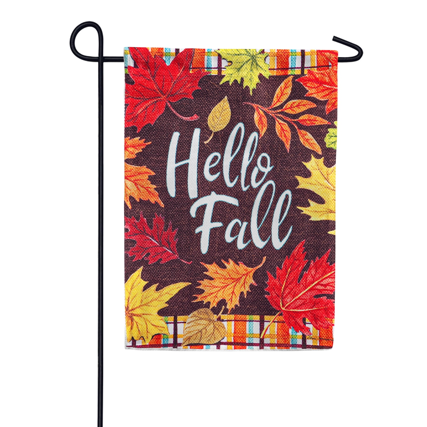 Evergreen Plaid Hello Fall Garden Textured Suede Garden Suede Flag 12.5 x 18 Inches Indoor Outdoor Decor