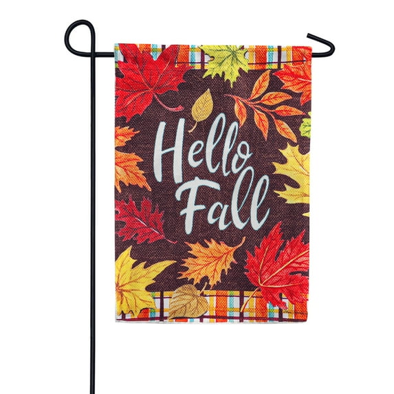 Evergreen Plaid Hello Fall Garden Textured Suede Garden Suede Flag 12.5 x 18 Inches Indoor Outdoor Decor