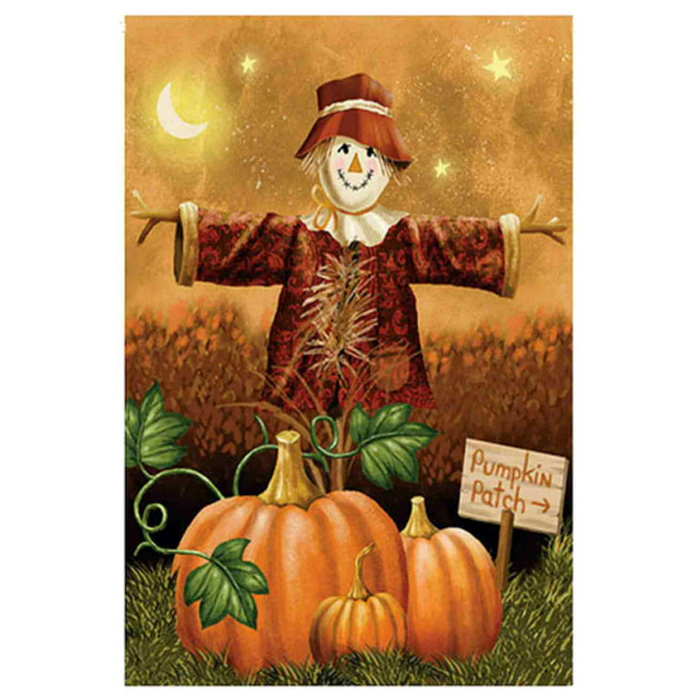 Evergreen Pumpkin Patch Scarecrow Autumn Fabric Garden Flag 18 by 12 Inch