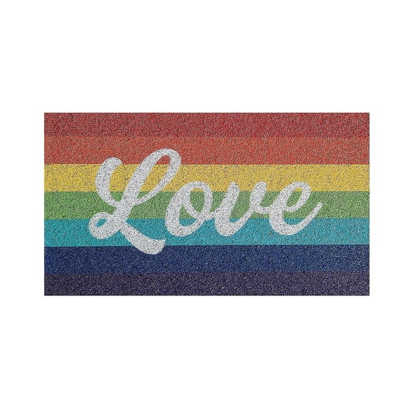 Evergreen Rainbow Pride Love 28" x 16" Woven PVC Indoor Outdoor Doormat