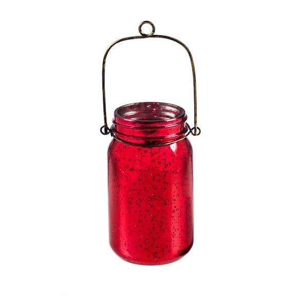 Evergreen Red Mercury Glass Mason Jar with String Lights, 3.2'' x 5.4'' x 3.1'' inches