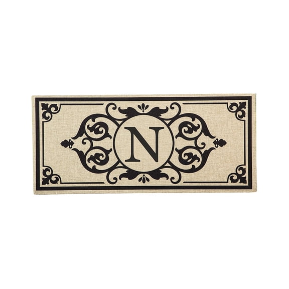 Sassafras Monogram Burlap Letter N Front Door Mat Indoor Outdoor 22"x10"