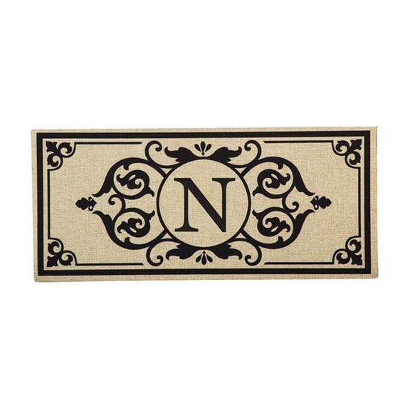 Evergreen Sassafras Switch Mat - Cambridge Monogram Letter N, Interchangeable Outdoor and Indoor Safe Durable Mat with Recycled Rubber Backing, Decorative Door Mat Insert 10" x 22"