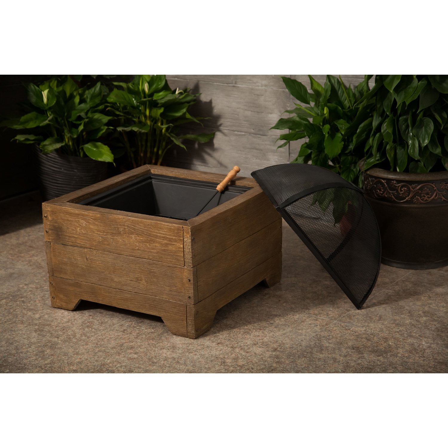 Evergreen Sedona Wood Burning Fire Pit with Fire Bowl, Grate, Mesh Lid, Fire Poker- 23.62 x 26.77 x 23.62 Inches Outdoor Safe and Weather Resistant