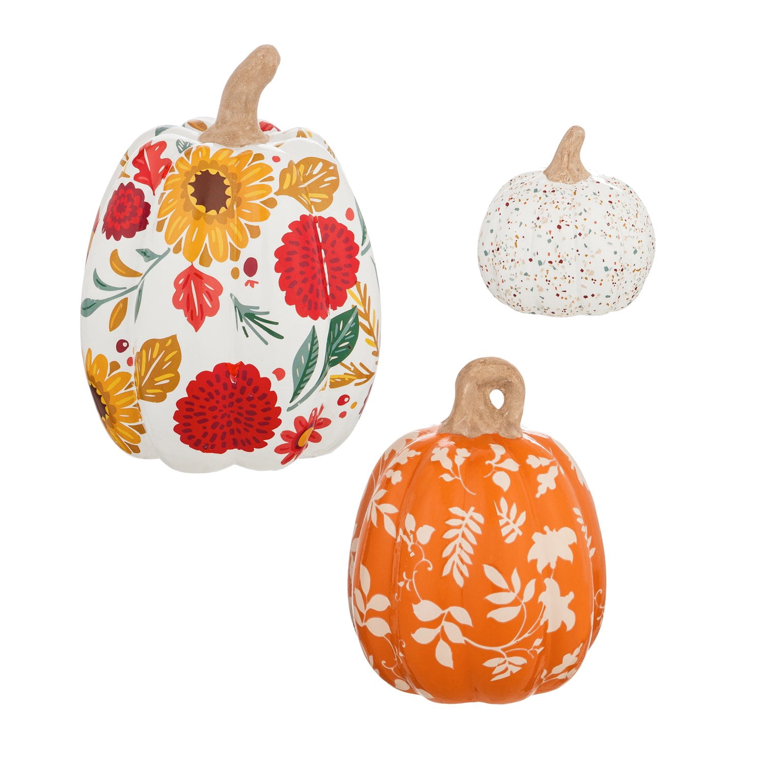 Evergreen Set of 3 Printed Ceramic Pumpkins, Autumn Blooms - Walmart.com