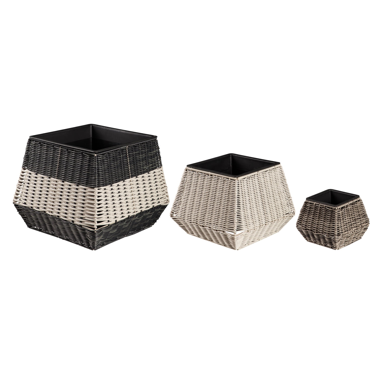 Evergreen Black and Beige Resin Wicker Planter Set of 3