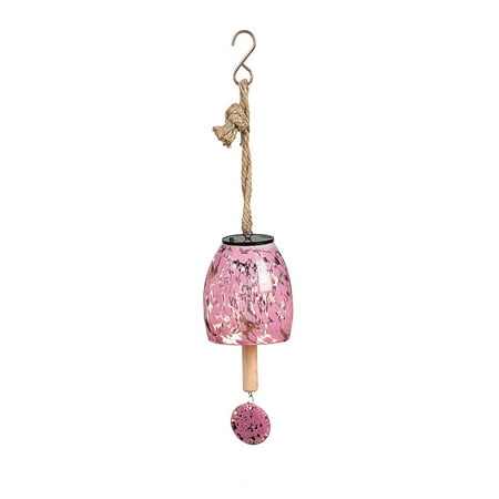 Evergreen Solar Artisan Speckled Glass Graden Bell, pink