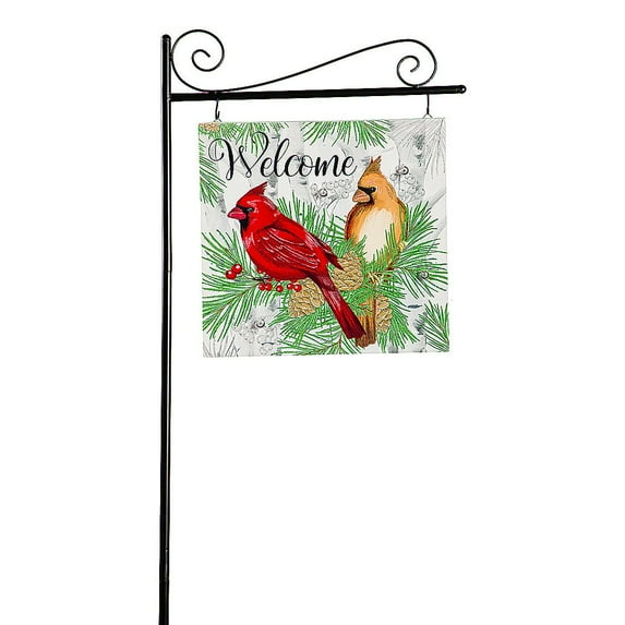 Evergreen Solar Sign-sational Greeter with Stake, Winter Cardinal Couple