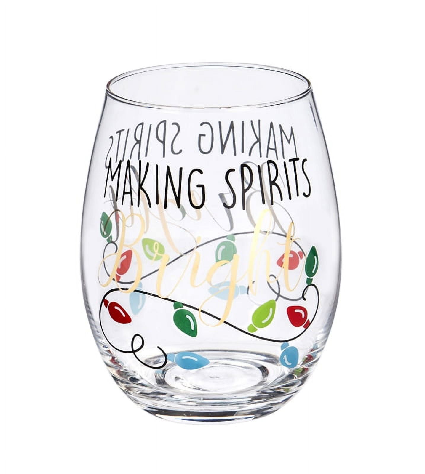Evergreen Stemless Wine Glass w/metallic accents and box, Making Spirits Bright