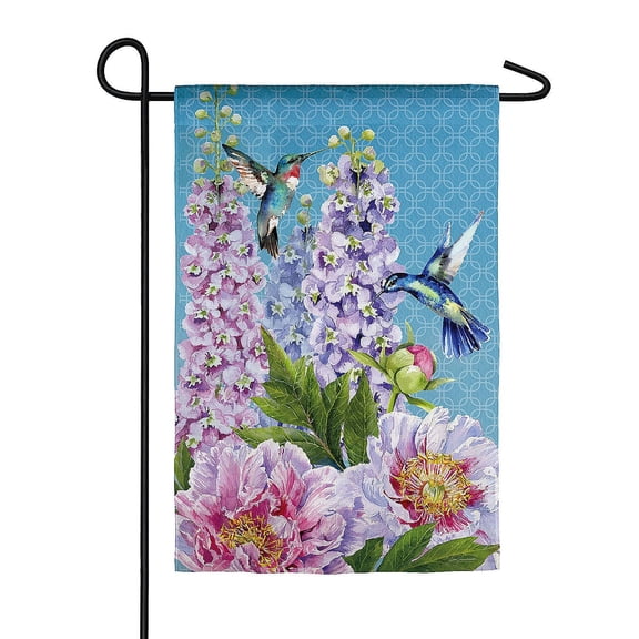 Evergreen Flag Peonies & Hummingbirds Garden Suede Flag