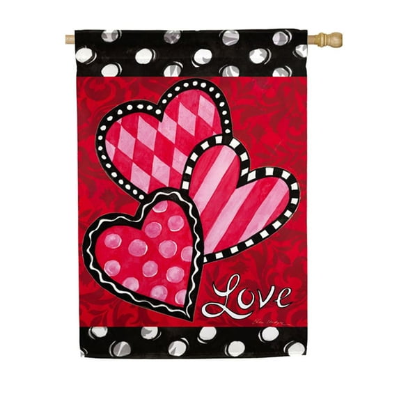 Evergreen Suede 2-Sided House Flag - Bright Valentine's Hearts, Size - 28 x 44 Inches, Outdoor Seasonal Holiday Yard Decorative Flag