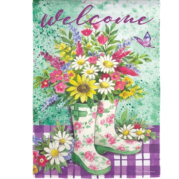 Evergreen Suede Garden Flag - Floral Garden Boots