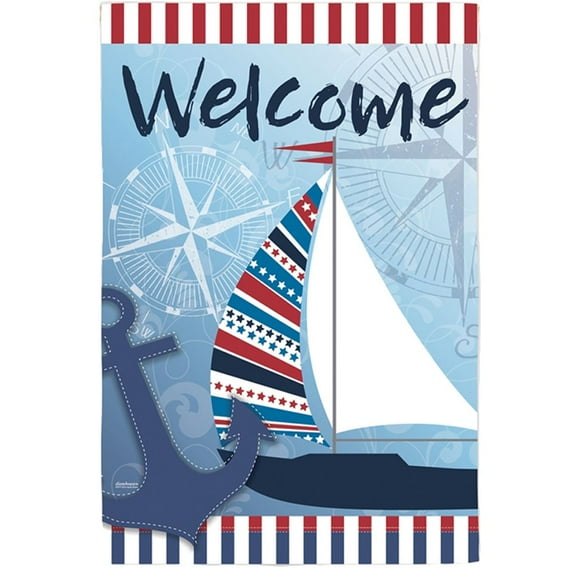 Evergreen Suede House Flag - Sailboat Welcome