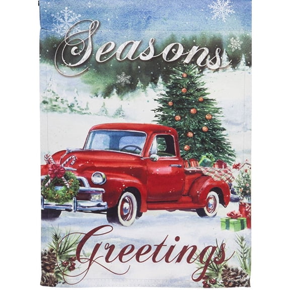 Evergreen Suede Reflections Garden Flag - Christmas Farm Pickup