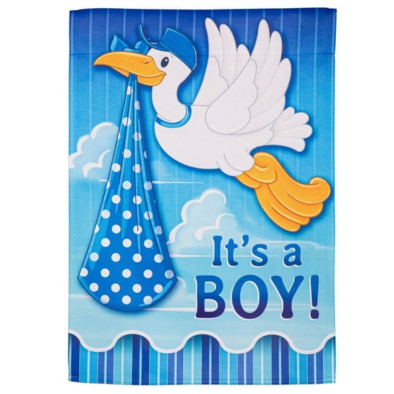 Evergreen Suede Textured Garden Flag - Stork with Special Delivery, Boy, 12.5 x 18 inch Double Sided