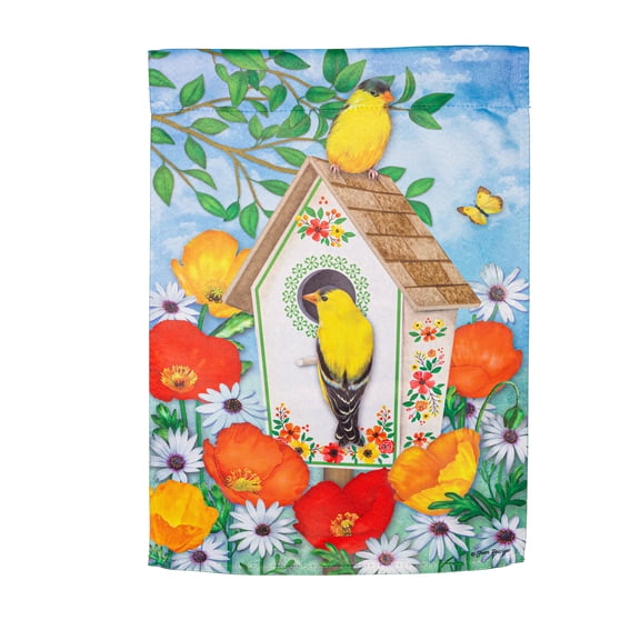 Evergreen Suede Textured Garden Flag - Yellow Finches, 12.5 x 18 inch Double Sided