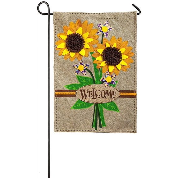 Evergreen Sunflower Bouquet Garden Burlap Flag